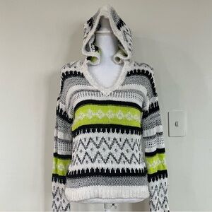 Arizona Jean Fair Isle Hooded Knit Sweater Boho Fuzzy Cozy Festival Pullover